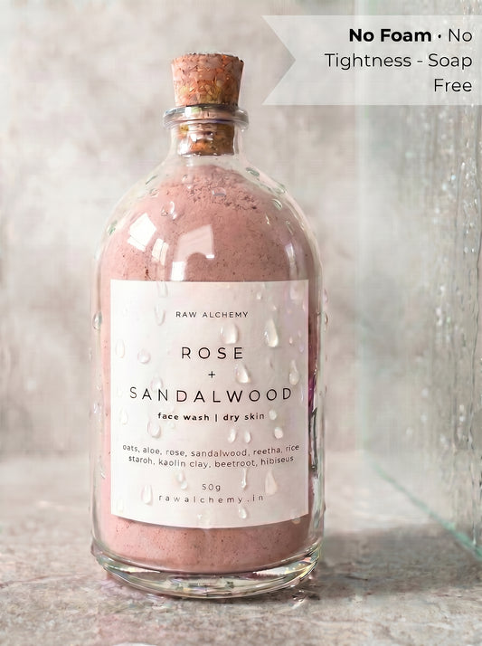 Rose + Sandalwood Powder Face Wash — Soap-Free, No Tightness, For Dry Skin (50g)