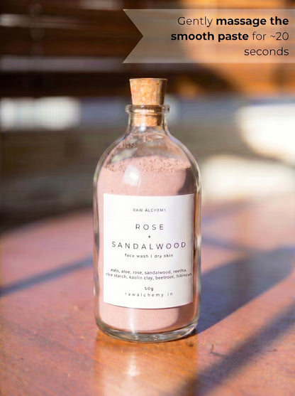 Rose + Sandalwood Powder Face Wash — Soap-Free, No Tightness, For Dry Skin (50g)