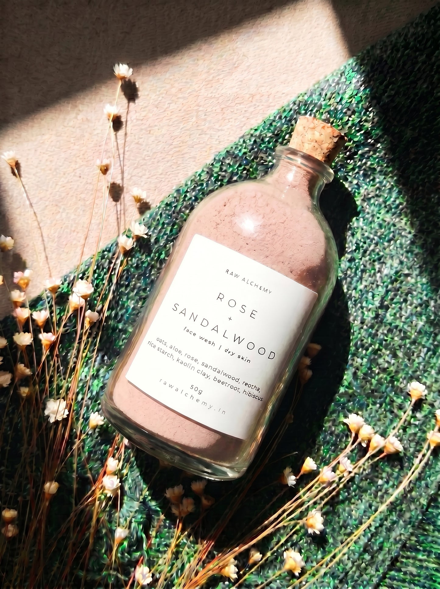 Rose + Sandalwood Powder Face Wash — Soap-Free, No Tightness, For Dry Skin (50g)