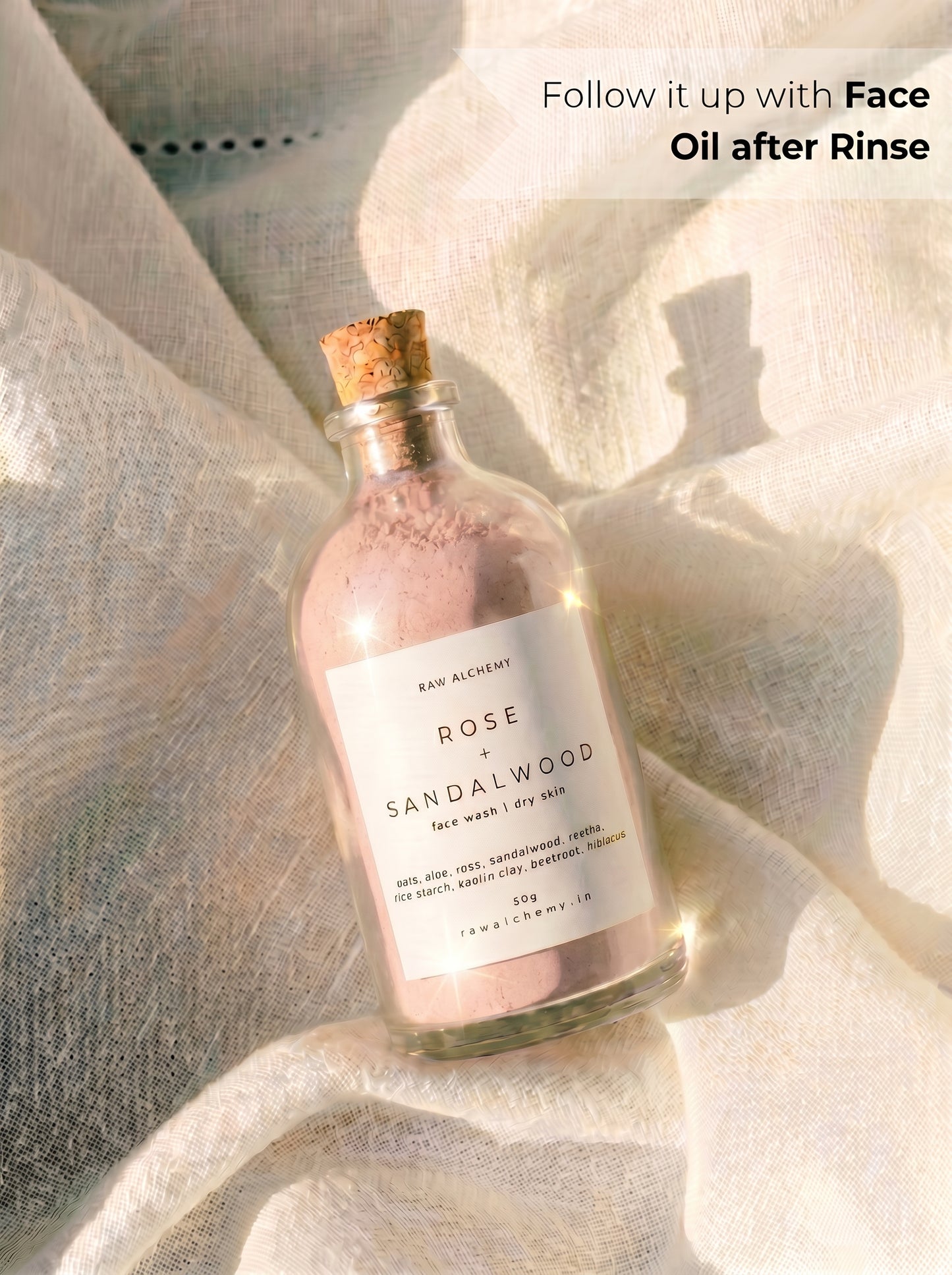 Rose + Sandalwood Powder Face Wash — Soap-Free, No Tightness, For Dry Skin (50g)
