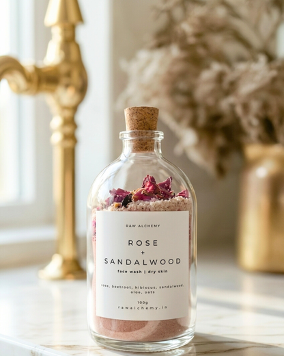 Rose + Sandalwood Powder Face Wash (Dry Skin) — Soap Free Cleanser | 100g