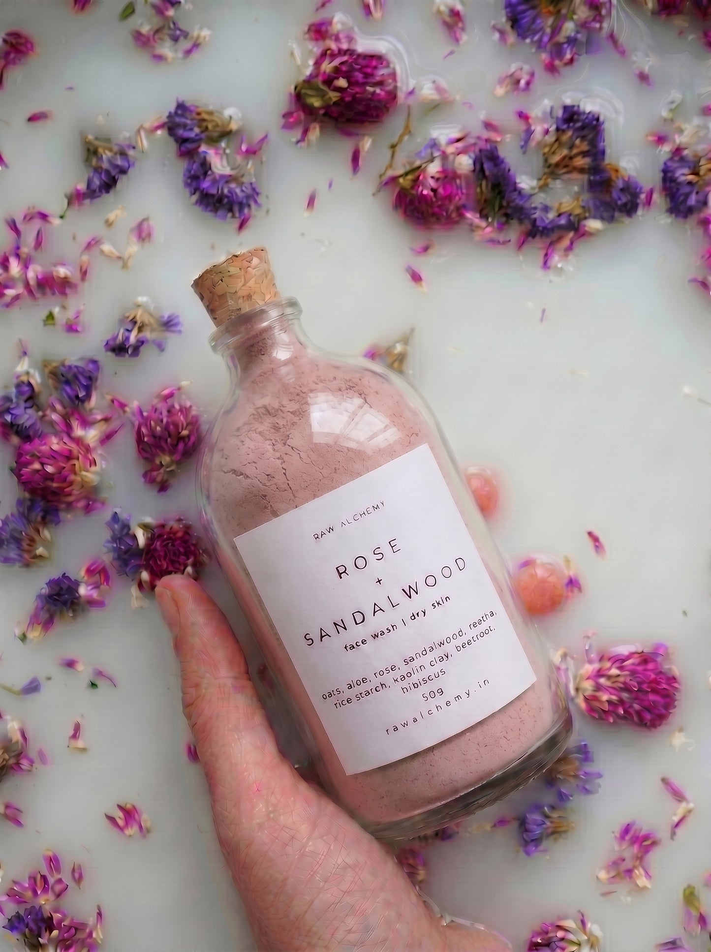 Rose + Sandalwood Powder Face Wash — Soap-Free, No Tightness, For Dry Skin (50g)
