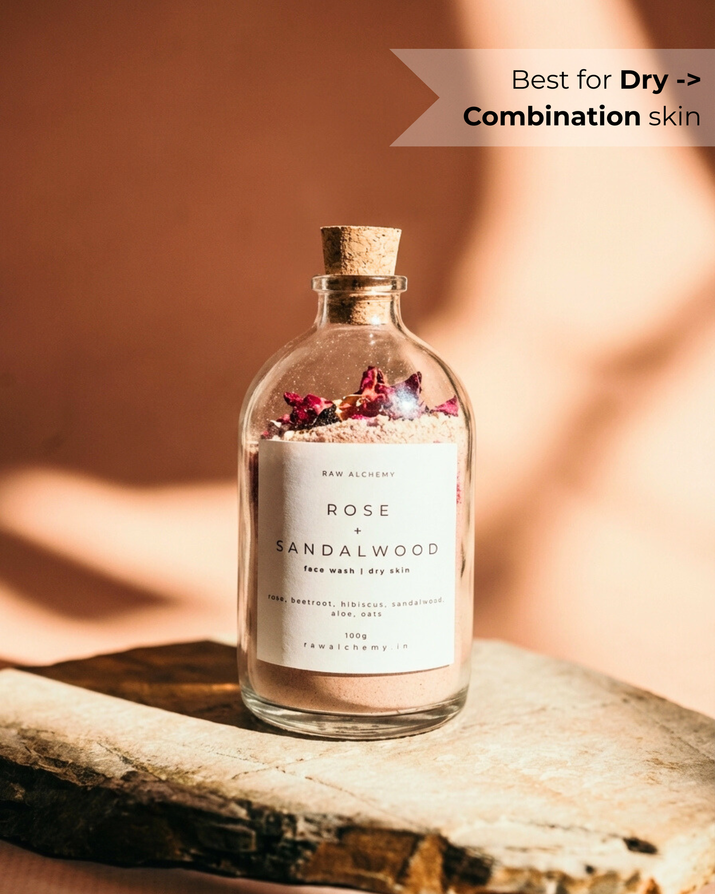 Rose + Sandalwood Powder Face Wash (Dry Skin) — Soap Free Cleanser | 100g