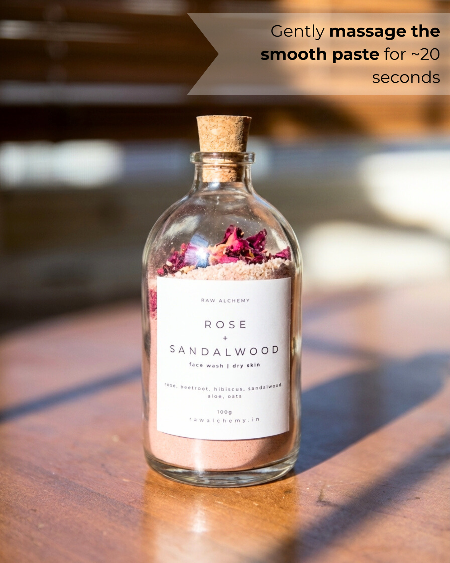 Rose + Sandalwood Powder Face Wash (Dry Skin) — Soap Free Cleanser | 100g