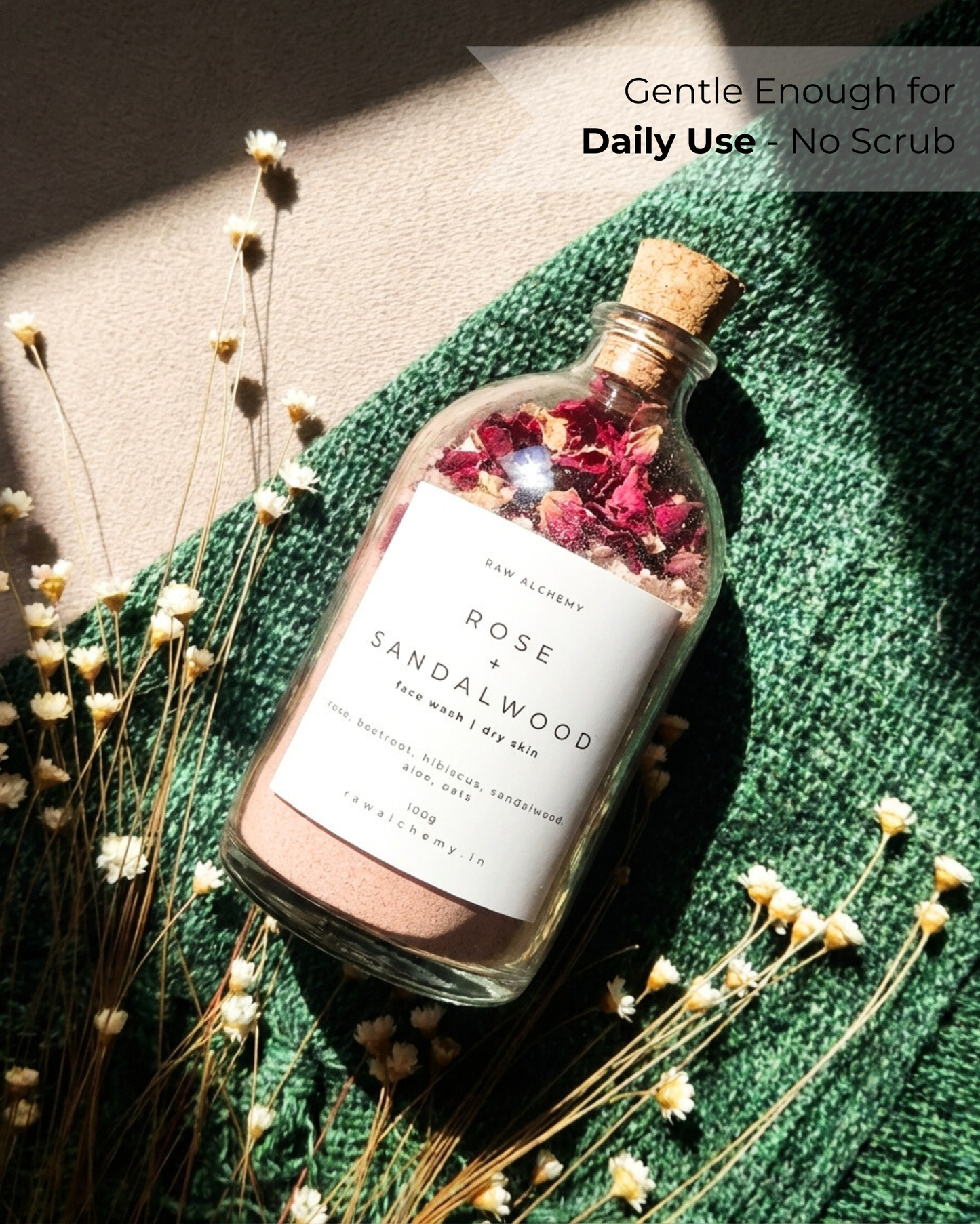 Rose + Sandalwood Powder Face Wash (Dry Skin) — Soap Free Cleanser | 100g