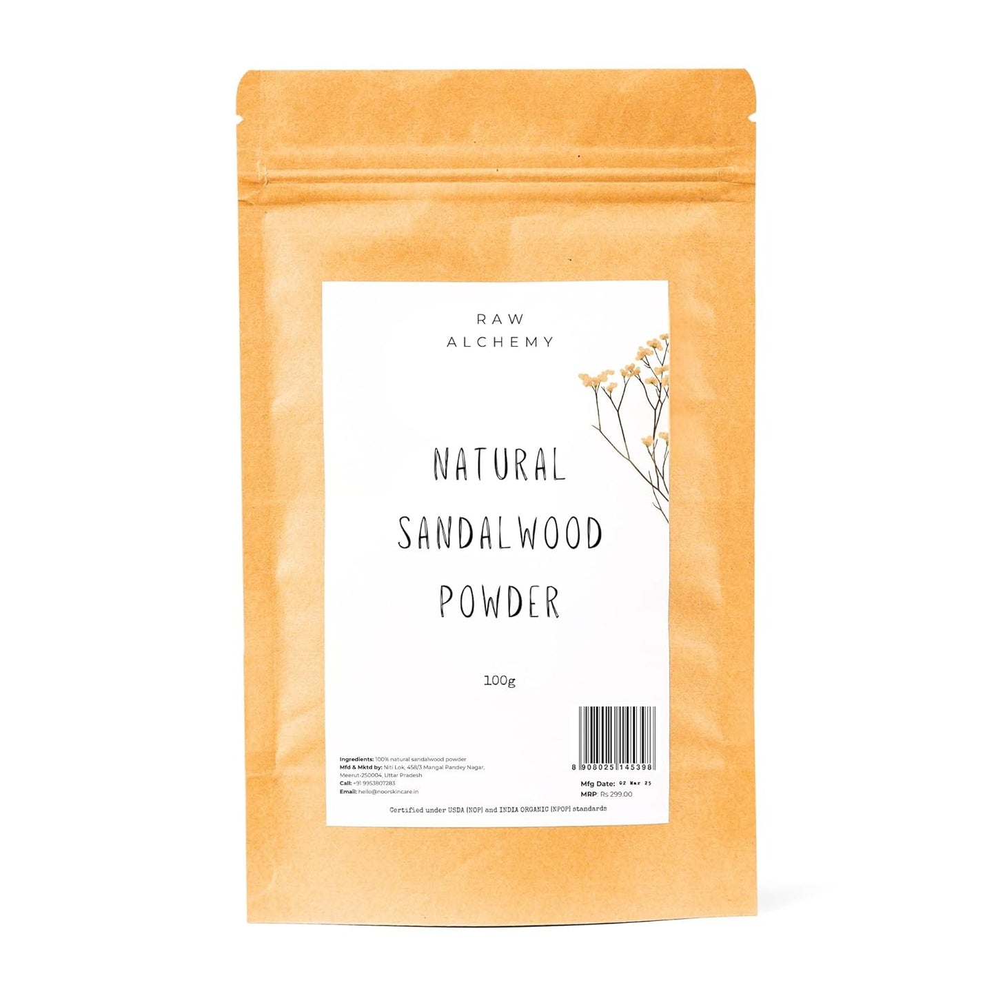 Raw Alchemy 100% Natural Sandalwood (Chandan) Powder 100 g – Face Pack for Glowing Skin & Tan Removal