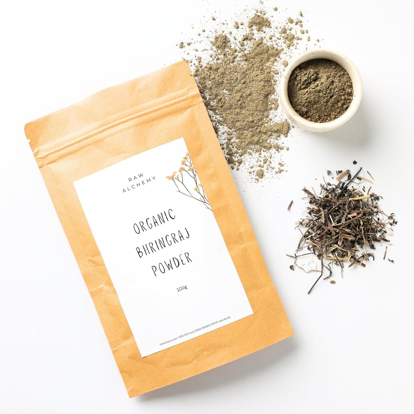 Raw Alchemy Organic Bhringraj Powder 100 g – Ayurvedic Hair Growth & Grey Delay Herb