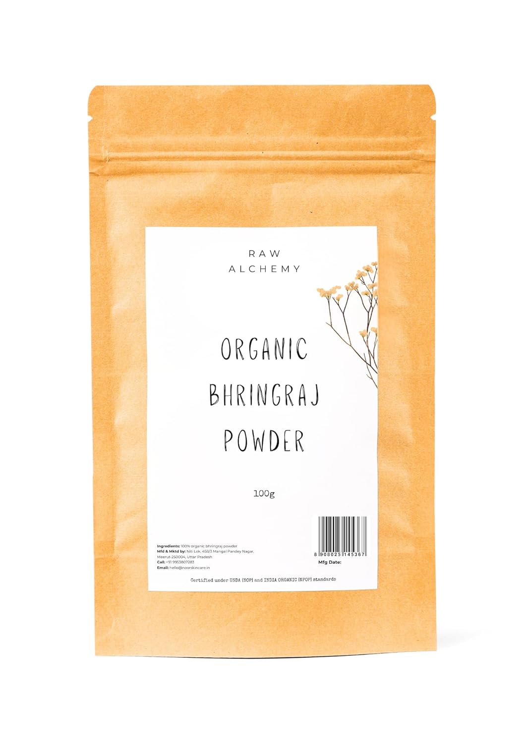 Raw Alchemy Organic Bhringraj Powder 100 g – Ayurvedic Hair Growth & Grey Delay Herb