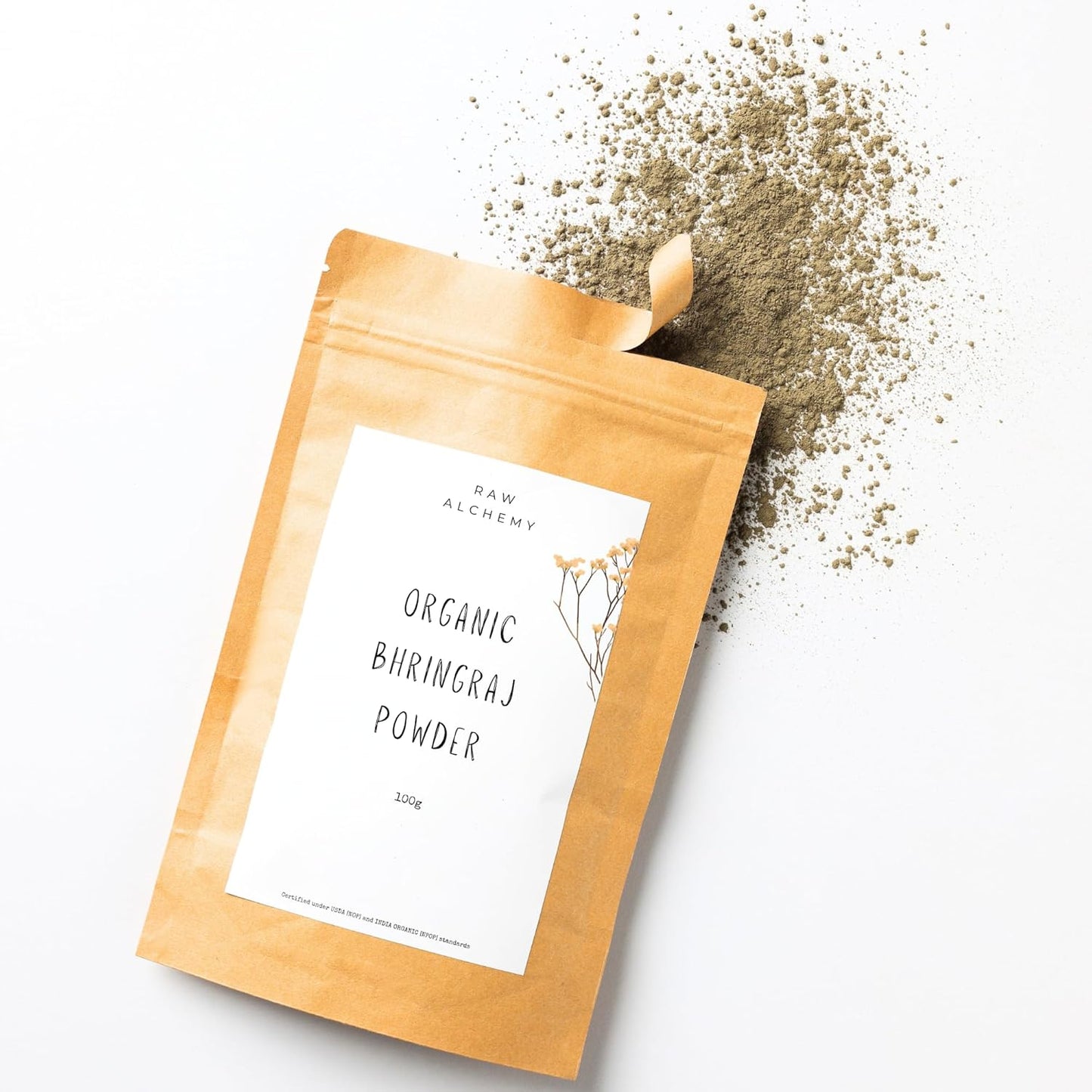 Raw Alchemy Organic Bhringraj Powder 100 g – Ayurvedic Hair Growth & Grey Delay Herb