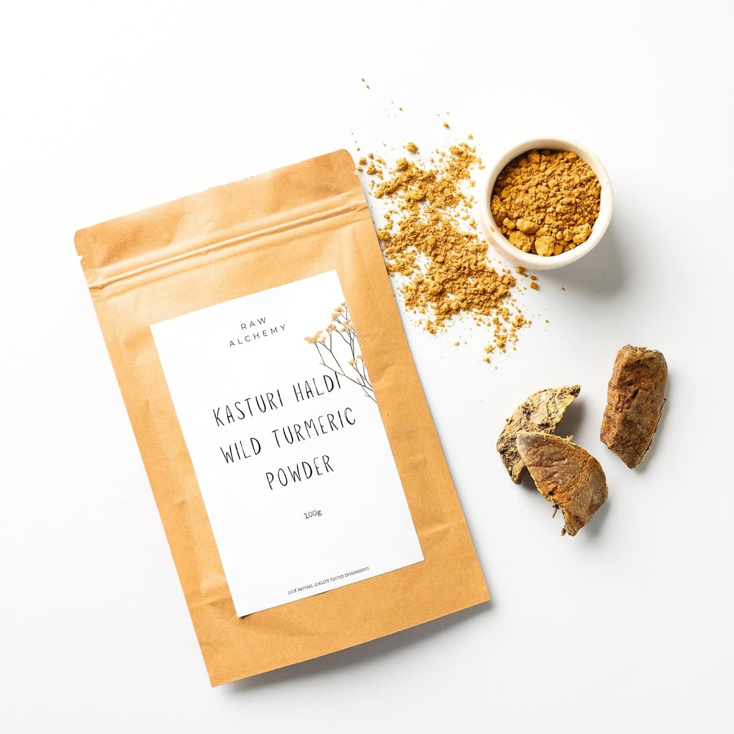 Raw Alchemy Kasturi Haldi (Wild Turmeric) Powder 100 g – Ayurvedic Bridal Glow & Facial Hair Control