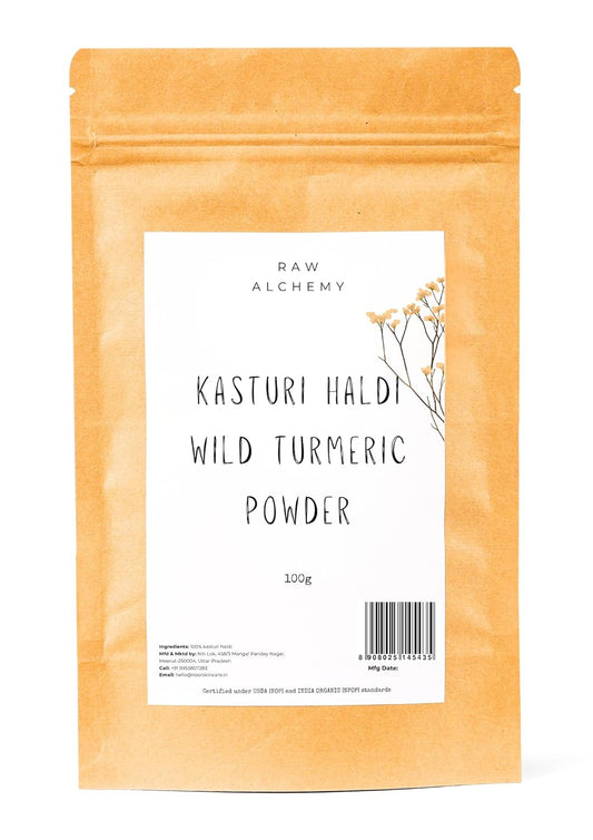 Raw Alchemy Kasturi Haldi (Wild Turmeric) Powder 100 g – Ayurvedic Bridal Glow & Facial Hair Control