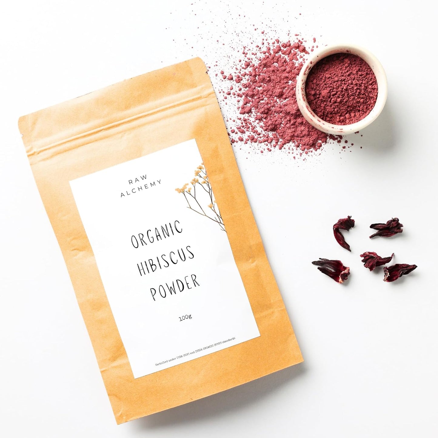 Raw Alchemy Organic Hibiscus Powder 100 g – Herbal Hair Growth & Skin Firming Antioxidant