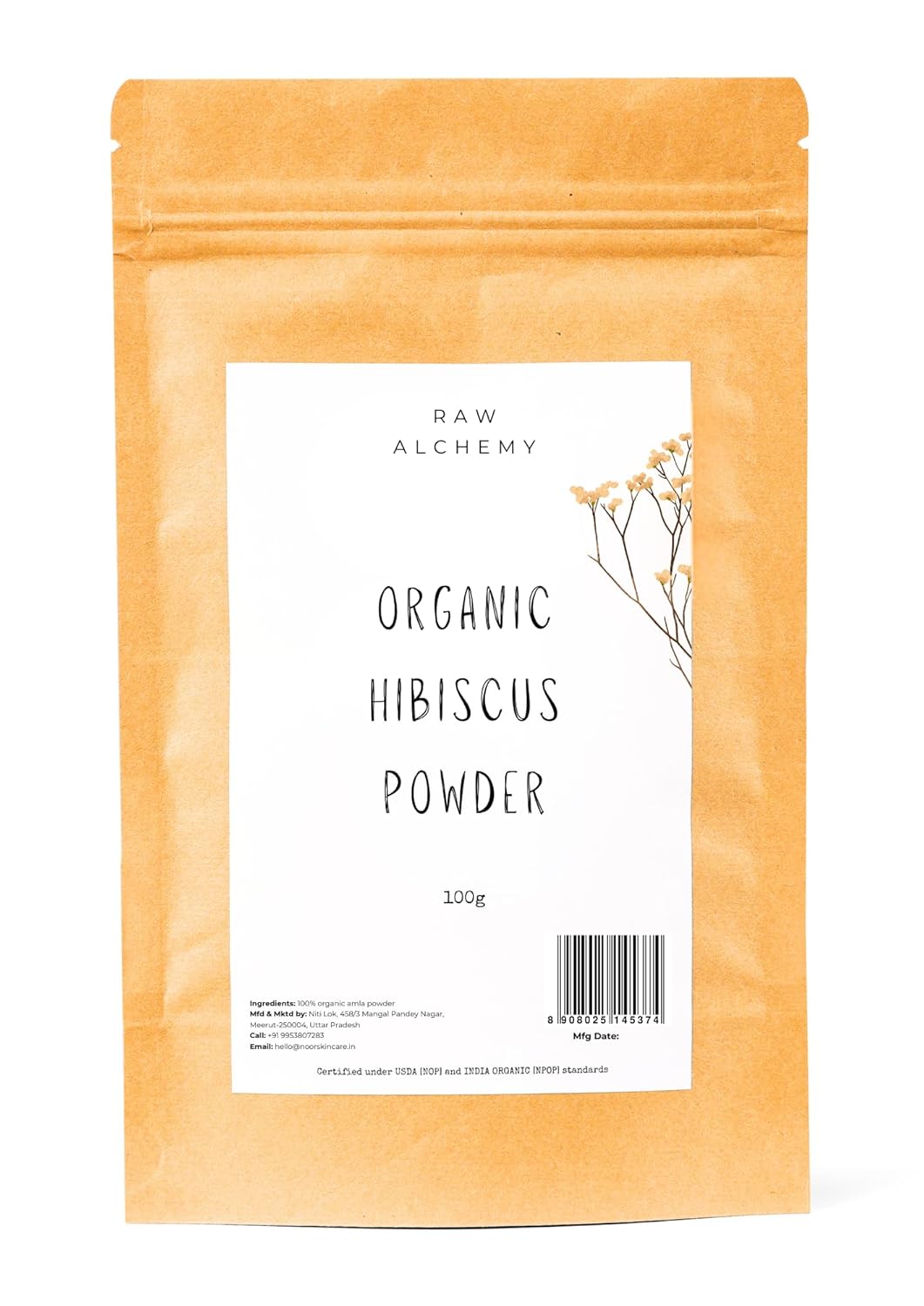 Raw Alchemy Organic Hibiscus Powder 100 g – Herbal Hair Growth & Skin Firming Antioxidant