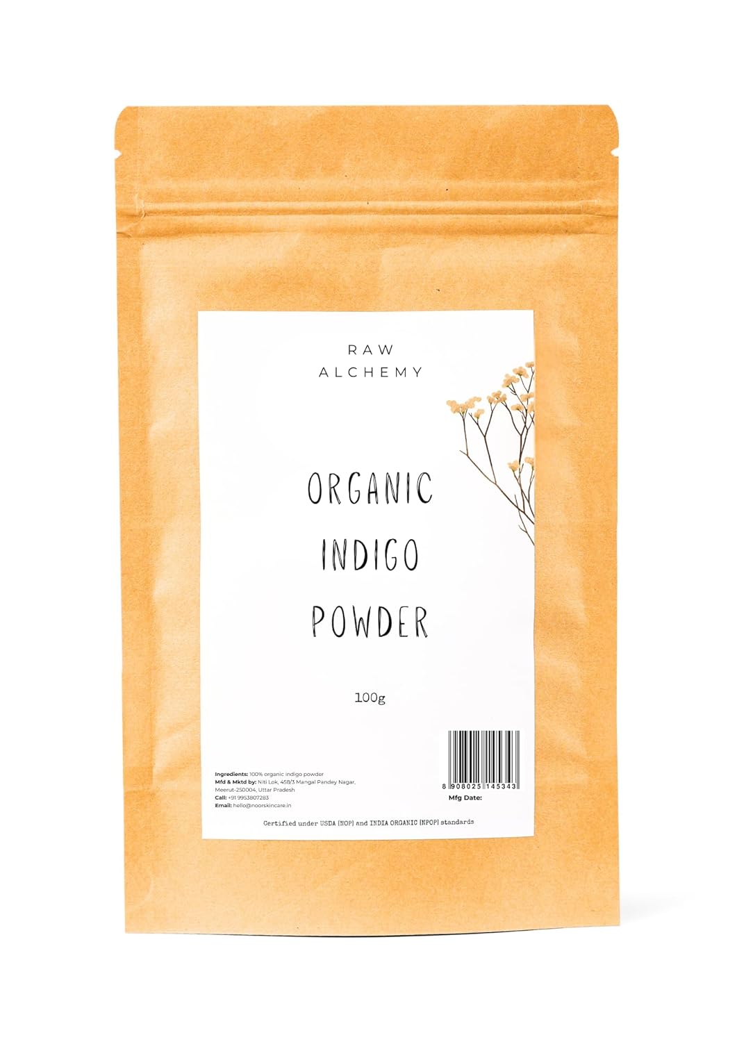 Raw Alchemy Organic Indigo Powder 100 g – Natural Black Hair Dye (No PPD/Ammonia)