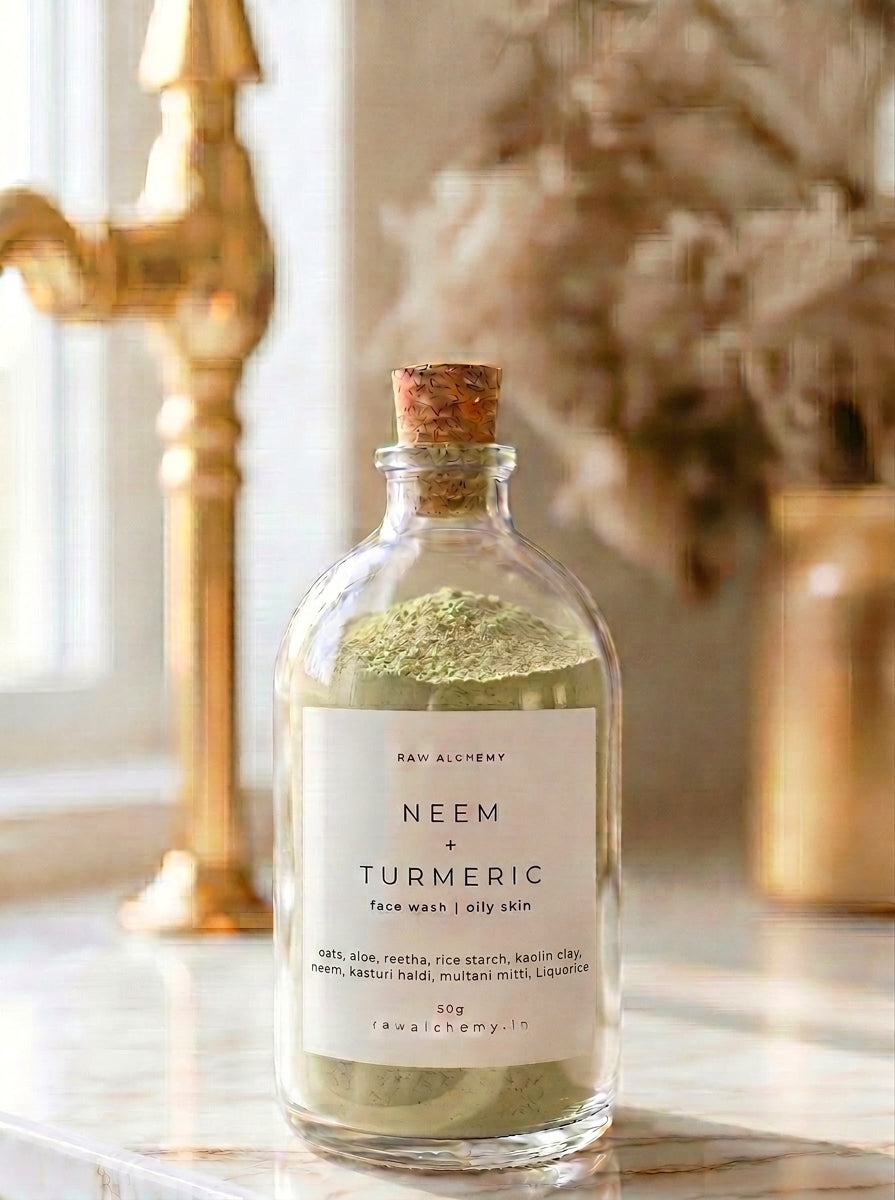 Raw Alchemy Neem + Turmeric Powder Face Wash, 50g — soap-free cleanser for oily & acne-prone skin