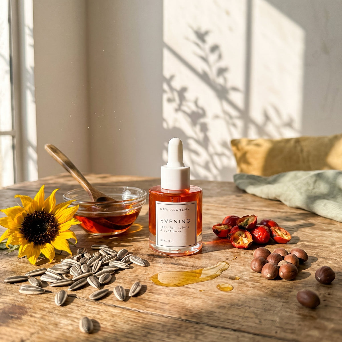 Raw Alchemy Evening Face Oil — Rosehip, Jojoba & Sunflower | Cold-Pressed, 30 ml
