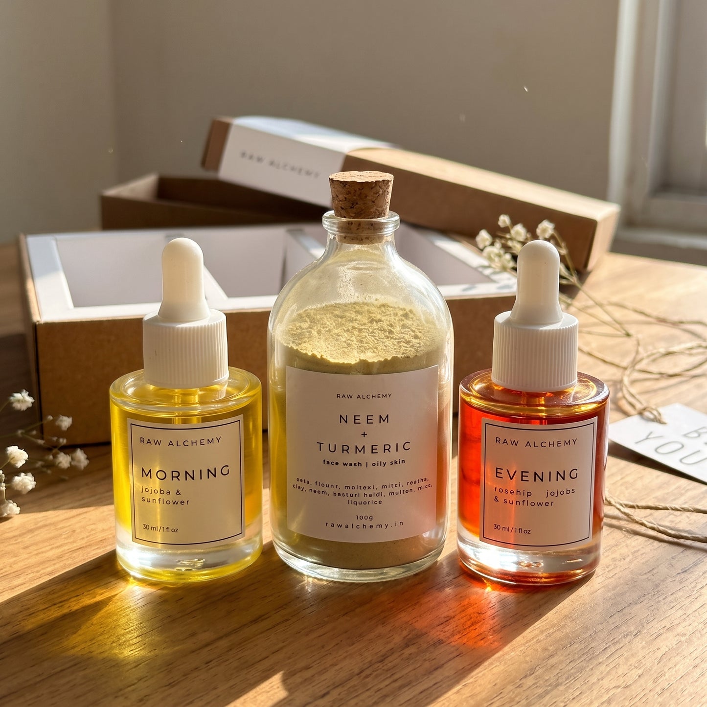 Raw Alchemy Rakhi Gift Box — Face Wash + Morning & Evening Face Oils