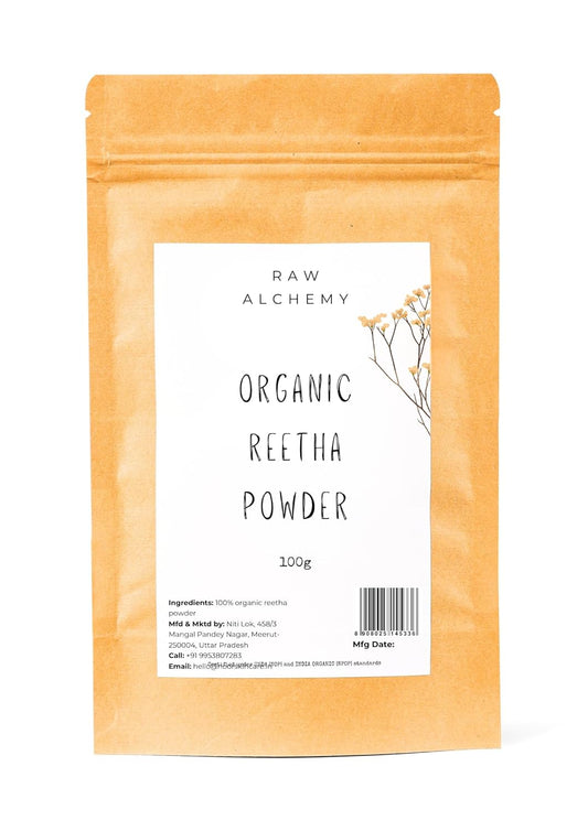 Raw Alchemy Organic Reetha (Soapnut) Powder 100 g – Gentle Natural Shampoo & Conditioner